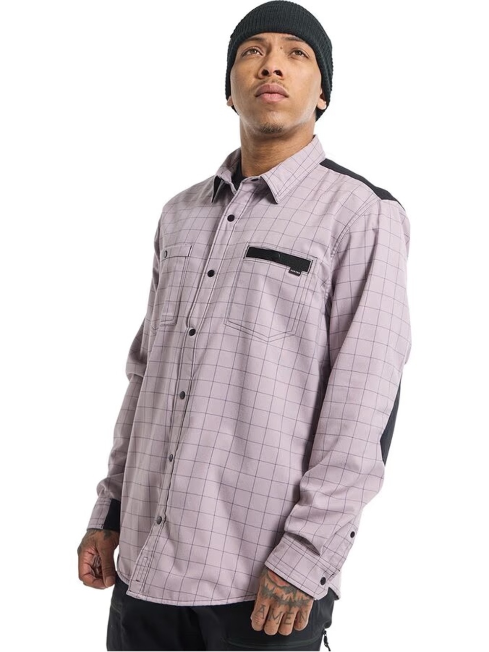 Burton Men's Light Mauve Grid Button-Down Shirt with Black Trim Large